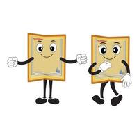 Cute cartoon book set character with different emotions and in action. Collection of cartoon,retro, groovy characters. Flat icons set isolated on white background. vector