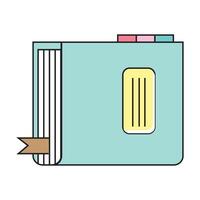 Book paper open or textbook pages with text icon flat cartoon illustration isolated on color background clipart, single book vector