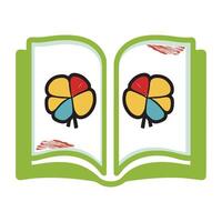 Book paper open or textbook pages with text icon flat cartoon illustration isolated on color background clipart, single book vector