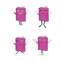Cute cartoon book set character with different emotions and in action. Collection of cartoon,retro, groovy characters. Flat icons set isolated on white background. vector