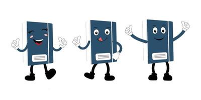 Cute cartoon book set character with different emotions and in action. Collection of cartoon,retro, groovy characters. Flat icons set isolated on white background. vector