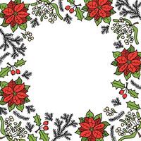 Christmas wreath or frame made of fir branches with poinsettia. vector