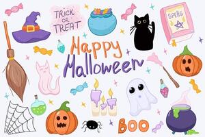 halloween sticker set, for web, print, social media, hand drawing vector