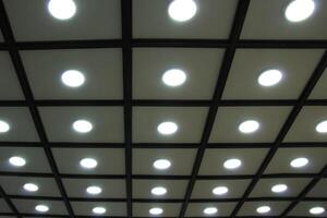 decorative grid ceiling with LED lighting indoors photo