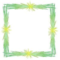 Quadrangular green frame in doodle style decorated with yellow flowers on a white background vector