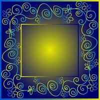 Blue square frame decorated with abstract gold pattern in the form of curls and spirals vector