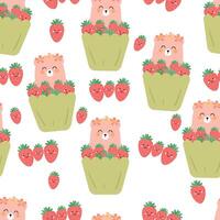 Seamless pattern with cute cartoon bears in cups, for fabric prints, textiles, gift wrapping paper. children's colorful , flat style vector