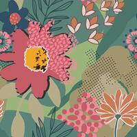 Botanical contemporary seamless pattern with hand drawn abstract flower and leaf repeat nature background vector