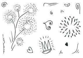 hand drawn set element,black on white background.heart,light,king,emphasis,swirl,for concept design. vector