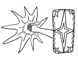 hand drawing clenched behind the shield vector