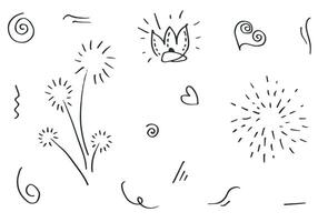 hand drawn set element,black on white background.heart,light,king,emphasis,swirl,for concept design. vector