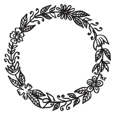 doodle floral,line and leaf circle frames isolated on white background
