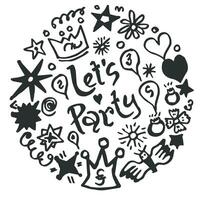 Hand drawn doodle party set on white background. Sketch icons for invitation, flyer, poster. vector