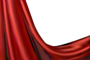 Silk satin red fabric drapery curtain with space for message.Blank template banner with red silk draping.3d realistic illustration.Luxury realistic satin cloth background vector