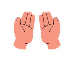 Two hands, giving, lending hand, reaching for help, care and support, two arms, volunteer, hand giving, open and greeting palms, supportive friend assistance flat illustration. vector