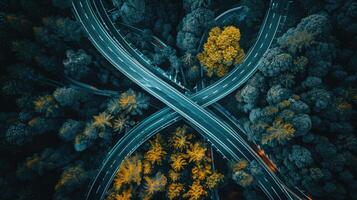 Aerial View of Illuminated Highway Interchanges photo