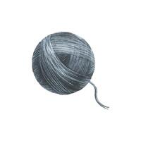 Ball of thread, yarn of grey colors. Watercolor illustration. Isolated object from a large set of COZY WINTER. For decoration, design, decor, compositions, frames, bards, logos, needlework. vector
