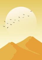 Aesthetic desert landscape, sahara dunes illustration. Africa travel, travel to Egypt. Morning panorama vector