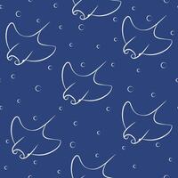 Cute sea and ocean cartoon stingray sketch pattern. Seamless pattern background with underwater 2d characters vector
