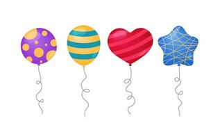 Balloons different shapes isolated illustrations. Various festive inflatable balloons decorated flat elements for Birthday, parties, events and other celebrations designs. Round, heart, star vector