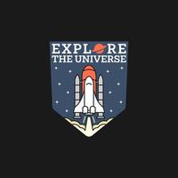 outer space illustration line art label or badge, design is suitable for t shirt, sticker or other printing need vector
