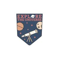 outer space illustration line art label or badge, design is suitable for t shirt, sticker or other printing need vector