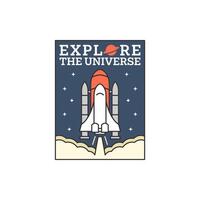 outer space illustration line art label or badge, design is suitable for t shirt, sticker or other printing need vector