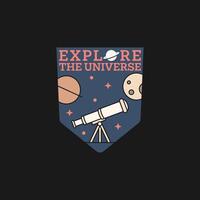 outer space illustration line art label or badge, design is suitable for t shirt, sticker or other printing need vector