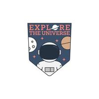 outer space illustration line art label or badge, design is suitable for t shirt, sticker or other printing need vector