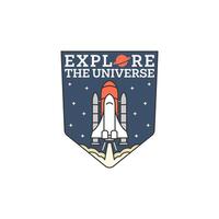 outer space illustration line art label or badge, design is suitable for t shirt, sticker or other printing need vector