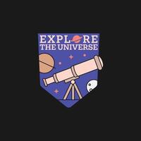 outer space illustration line art label or badge, design is suitable for t shirt, sticker or other printing need vector