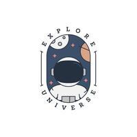 outer space illustration line art label or badge, design is suitable for t shirt, sticker or other printing need vector