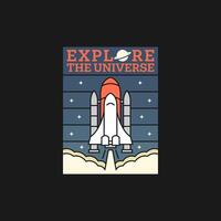 outer space illustration line art label or badge, design is suitable for t shirt, sticker or other printing need vector