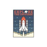 outer space illustration line art label or badge, design is suitable for t shirt, sticker or other printing need vector