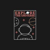 outer space illustration line art label or badge, design is suitable for t shirt, sticker or other printing need vector