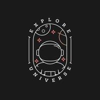 outer space illustration line art label or badge, design is suitable for t shirt, sticker or other printing need vector