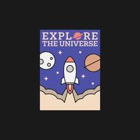 outer space illustration line art label or badge, design is suitable for t shirt, sticker or other printing need vector
