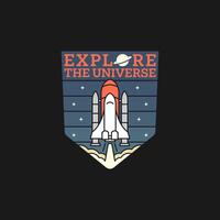 outer space illustration line art label or badge, design is suitable for t shirt, sticker or other printing need vector