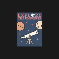 outer space illustration line art label or badge, design is suitable for t shirt, sticker or other printing need vector