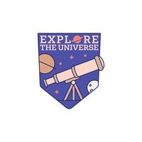 outer space illustration line art label or badge, design is suitable for t shirt, sticker or other printing need vector