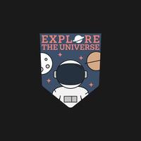 outer space illustration line art label or badge, design is suitable for t shirt, sticker or other printing need vector