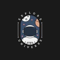 outer space illustration line art label or badge, design is suitable for t shirt, sticker or other printing need vector