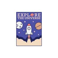 outer space illustration line art label or badge, design is suitable for t shirt, sticker or other printing need vector