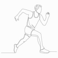 Continuous one single line art drawing of a running man fast in sports. vector