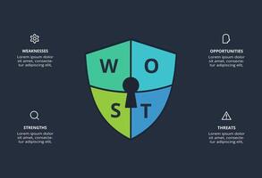 SWOT diagram with 4 steps, options, parts or processes. Template for web on a background. vector