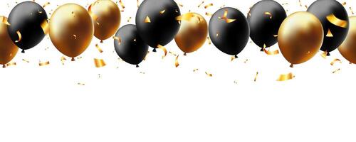 horizontal seamless black and gold balloons floating for elegant invitation card vector