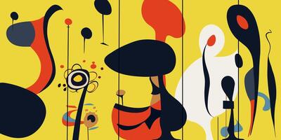 Surreal art illustration in Joan Miro style. Abstract Painting with Geometric Shapes. vector