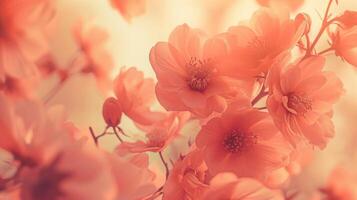 Capture the intricate beauty of peonies in the enchanting Peach Fuzz, the color of the year 2024, through a close-up macro lens. photo