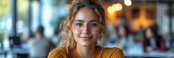 smiley girl sitting at a table with several friends, spirit of diversity. collaborating and working together, shared ideas, and a vibrant atmosphere. photo