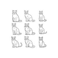 Simple Black and White outline of a cat set vector